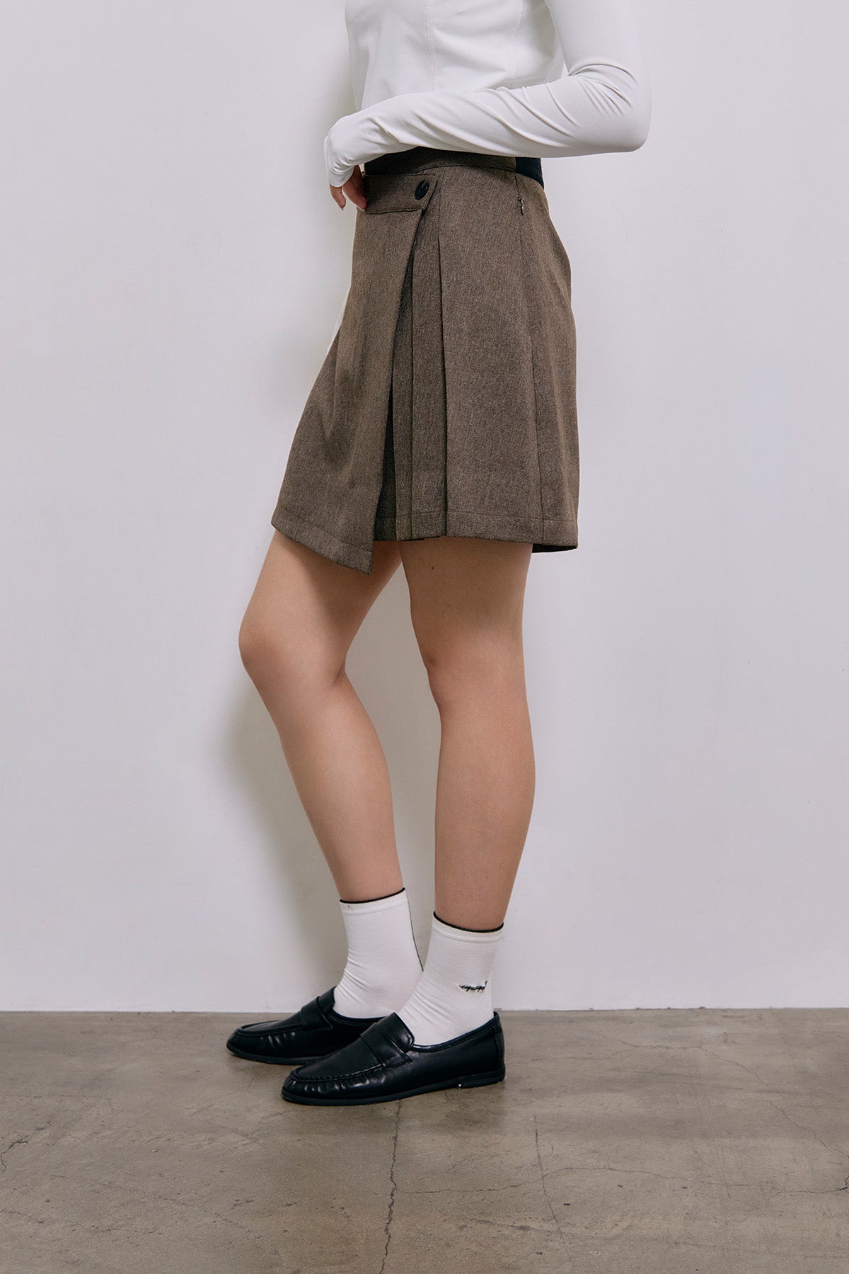 SIDE PLEATS TWILL SKIRT